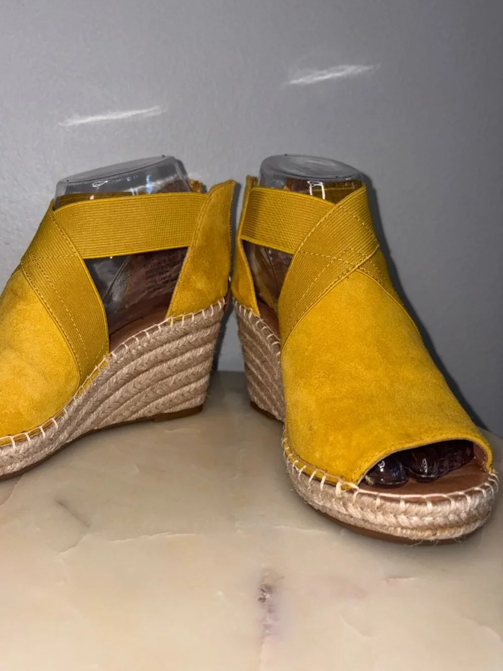Mustard Yellow Leather Espadrilles Wedge Summer Sandals - LIKE NEW